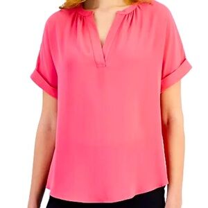 Women's Split-Neck Rolled-Cuff Top